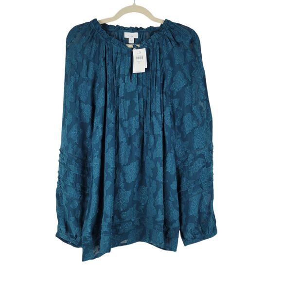 J Jill Top Jacquard Popover Blouse size XL Adriatic Blue Lace Peasant NWT $139 - Picture 1 of 8